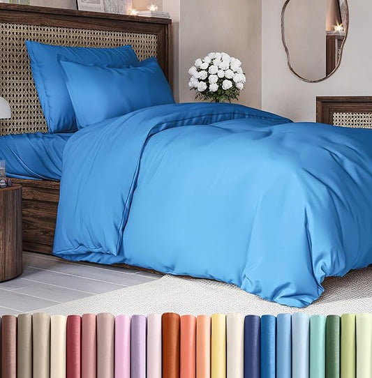 Duvet Cover Twin/Twin XL Size Set - Extra Soft Duvet Cover 68 x 90 with 1 Pillow Sham - Hotel Luxury, Easy Care and Fade Free with Zipper Closures & Ties - Comfy, Breathable Bedding Set (Royal Blue)