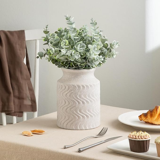 Farmhouse Vases for Decor - Ceramic Kitchen Tools Holder Organizer - 7.8 in Vintage White vase - Rustic Vase - Table Pedestal Cylinder Vases for Centerpieces - Decoration Vase by Lyeec