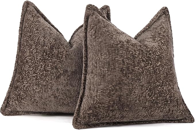 DEZENE Pack of 2 Chocolate Brown Decorative Throw Pillow Covers 22x22 Cozy Soft Chenille Accent Vintage Square Couch Pillow Covers for Home Decor Bed Sofa Living Room