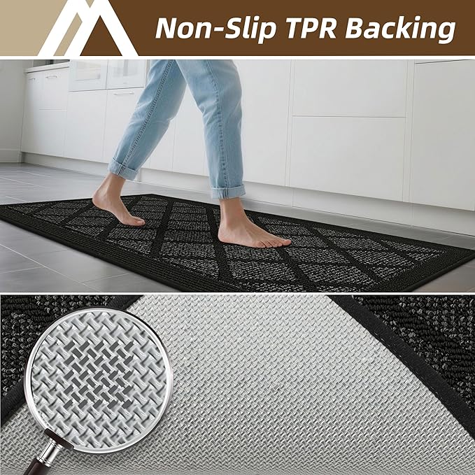 COSY HOMEER Kitchen Rug Non Slip Washable, 24"x60" Absorbent Kitchen Mats for Floor, Runner Rugs for Kitchen Floor, 100% Polypropylene Kitchen Sink Rug (Black)