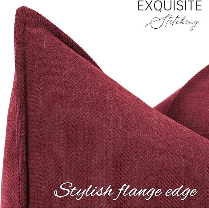ZWJD Burgundy Pillow Covers 16x16 Set of 2 Chenille Throw Pillow Covers with Elegant Design Soft and Luxurious Decorative Throw Pillows for Couch, Bed, and Home Decor
