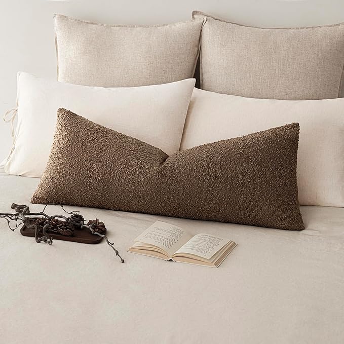 Foindtower Decorative Textured Boucle Throw Pillow Covers Accent Solid Pillow Cases Neutral Long Body Lumbar Couch Cushion Case for Chair Sofa Bedroom Living Room Home Decor 14x36 Inch,1PC,Chocolate