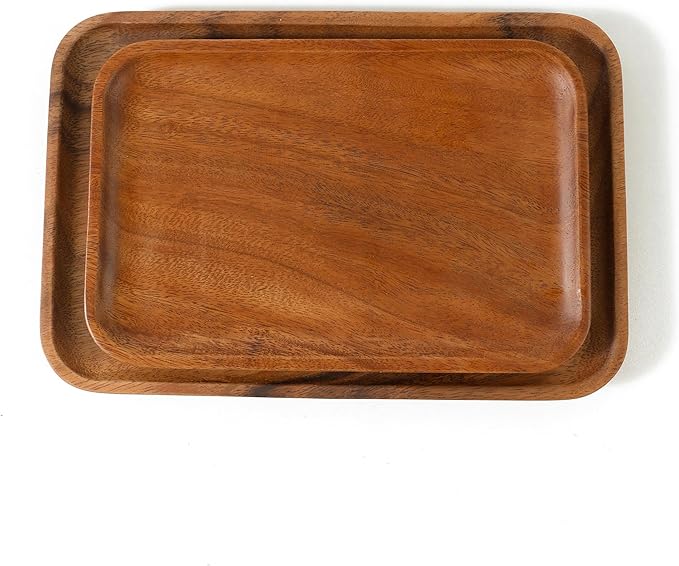 Premium Quality Durable Walnut Rectangular Wooden Plate 10"-100% Natural Wood Serving Plate for Coffee Table-Great Home Decor Platter for Breakfast & Dining