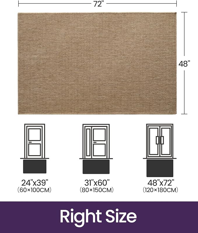 DEXI Dirt Trapper Door Mat, 48x72 Washable Doormat, Dirt Resistant and Absorbent, Easy Clean Low-Profile Floor Rugs for Entryway, Front Door, and Inside Entrance, Beige