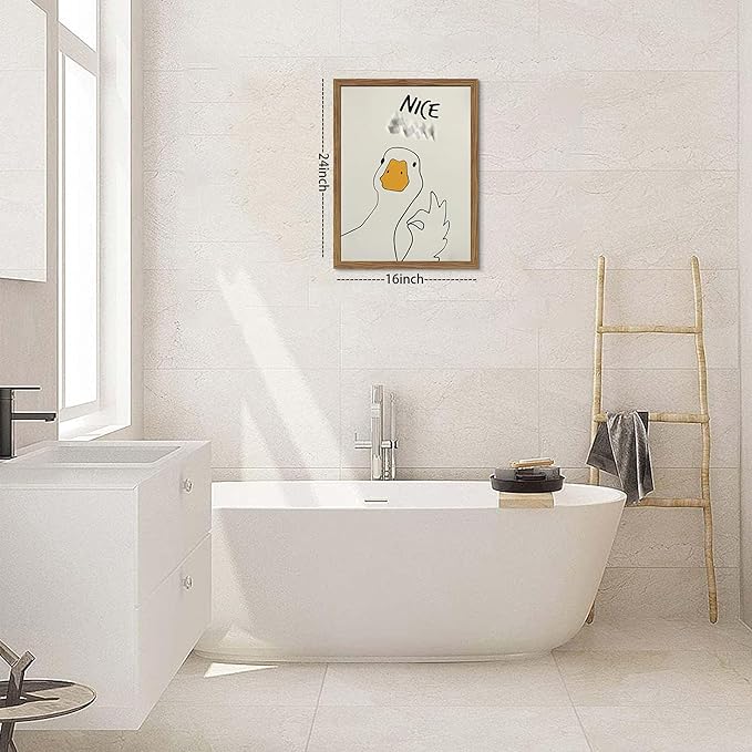 Framed Funny Duck Bathroom Wall Art, Humorous Canvas Wall Decor Painting, Minimalist Farmhouse Cute Goose Animal Print Posters Pictures for Bathroom Restroom 16x24 Inch
