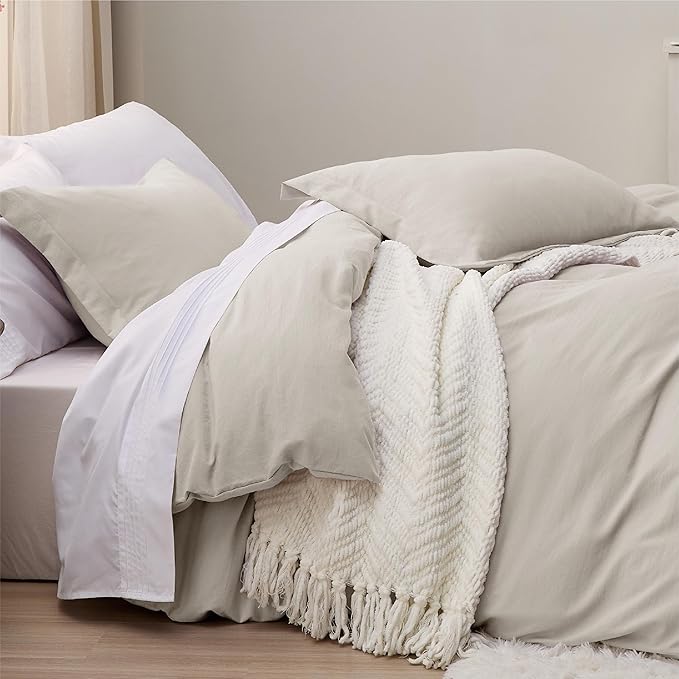 Bedsure California King Duvet Cover Only - Prewashed Cotton-Like Extra Soft All Season Bedding, Includes 1 Cal King Duvet Cover 104x98 Inches with Zipper Closure, Linen, Comforter Not Included