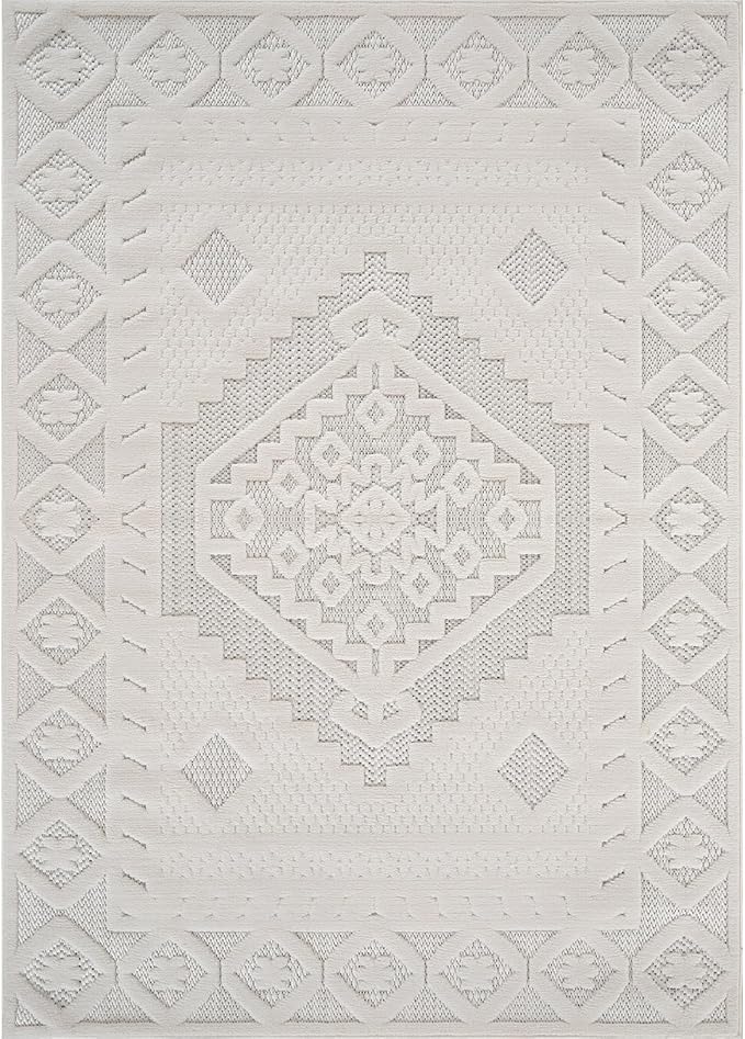 Luul Home Modern Micro Loop Indoor Area Rugs for Living Room Bedroom Kitchen Geometric Trellis White 5x7 Luxury Durable Low and High Pile Non-Shedding Stain Resistant Soft Area Carpet 5 x 7
