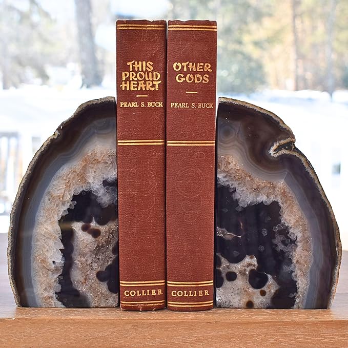 Nature's Decorations Agate Bookends - A Quality Natural Geode with Non-Skid Rubber Bumpers for Shelves, Office, Home Decor - Heavy Duty Cool Crystal Stone (3-4 LB)