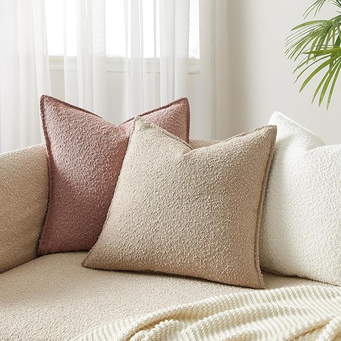 JUSPURBET 24x24 Pillow Covers Set of 2 Decorative Throw Pillow Covers Case for Couch Sofa Bed Soft Boucle Textured Cushion Covers with Hidden Zipper for Home Decor Living Room,Oatmeal