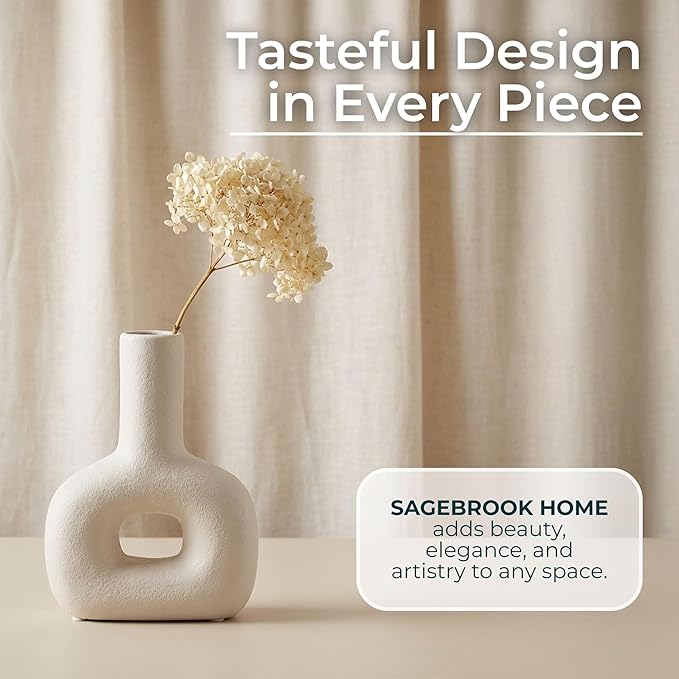Modern Open-Cut Dolomite Vase for Living Room Decor and Home Accents - Decorative Flower Vase for Room, Bedroom or Office Display - Elevate House Display and Console Table Decor - 8", Ivory