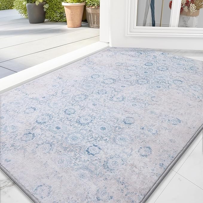 Vanmoos 2x3 Washable Area Rug – Soft, Non-Slip Entrance Rug, Durable Indoor Door mat, Floor Carpet for High-Traffic Areas, Entryway, Kitchen, and Bedside, Nordic Serenity/Blue