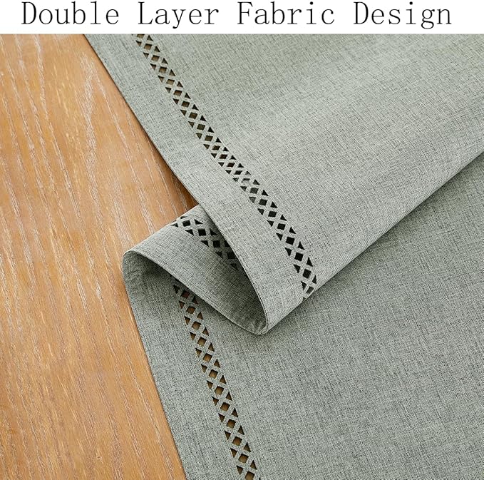 Burlap Style Farmhouse Table Runner, 13 x 90 Inch Grey, Rustic Geometric Hollow Table Runners 90 Inches Long for Dresser Table Everyday Use, 13x90 Inches, Grey