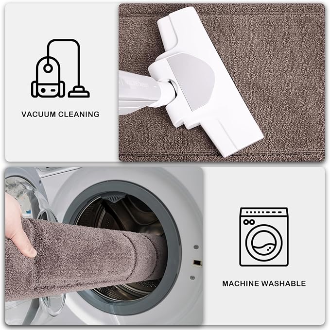 PURRUGS Machine Washable Kitchen Rug Set [2 PCS] (24" x 35.5"+ 24" x 59"), Non-Slip/Skid Kitchen Runner Rugs & Floor Mats, Super Absorbent Soft Standing Mats for Kitchen, Laundry & Sink, Grayish Brown