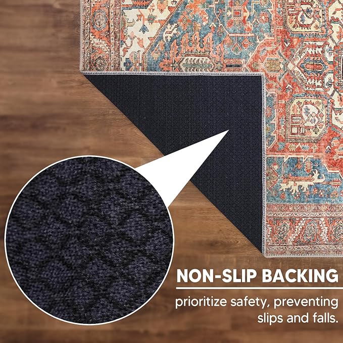 Keen Home Design 2x10 Rug - Machine Washable Runner with Non-Slip Backing, Ideal for Hallway, Entryway, Kitchen, Laundry Room - Vintage, Easy Clean, Durable, Low Pile Rug - (2'6" x 10')