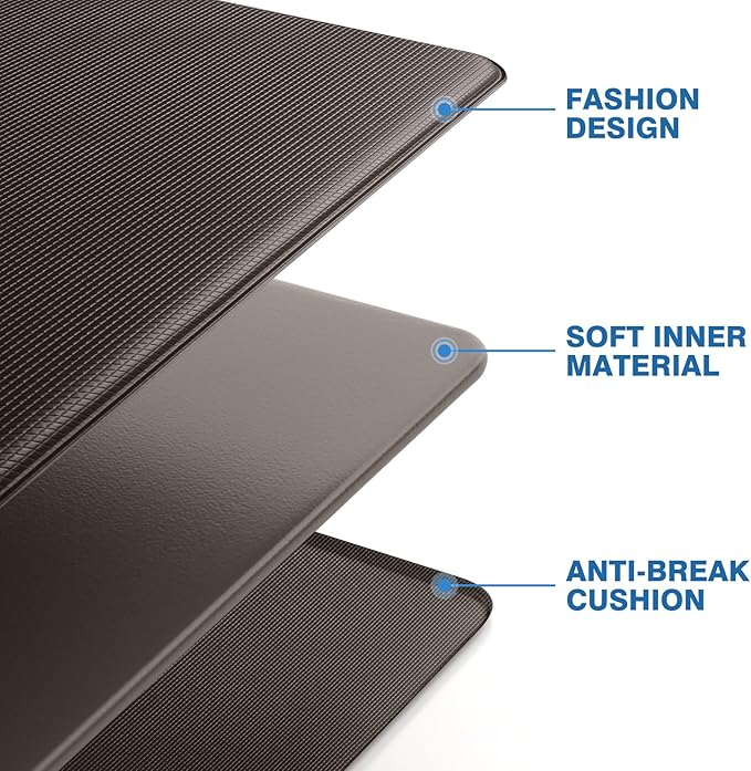 StepRite Kitchen Mats, 2PCS Kitchen Rugs, Cushioned Anti Fatigue Kitchen Mats for Floor, Non-Slip Standing Desk Mat, Waterproof Kitchen Rug Set for Kitchen, Floor, Office,17.3"x30"+17.3"x59",Chocolate