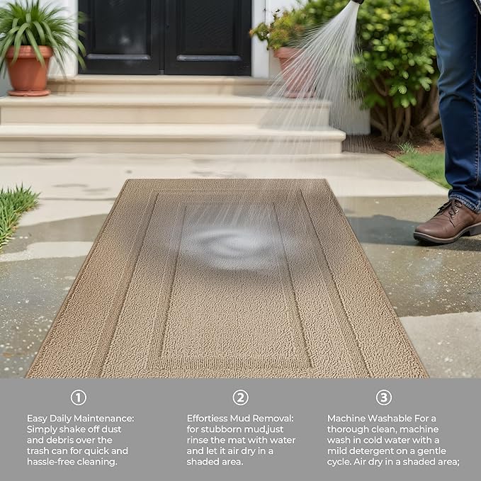 GRANNY SAYS Front Door Mat Outside Entrance, Welcome Matt Indoor Non-Slip, Door Mats for Outdoor, Entryway Front Porch Matt Low Profile Resist Dirt Easy to Clean, 32" x 20", Khaki