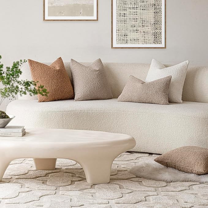 Foindtower Textured Boucle Throw Pillow Covers Accent Solid Pillow Cases Cozy Soft Decorative Couch Cushion Case for Chair Sofa Bedroom Living Room Home Decor, 20 x 20 Inch,Beige Oatmeal
