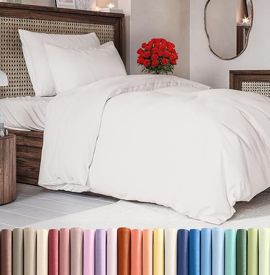 Duvet Cover Twin/Twin XL Size Set - Extra Soft Duvet Cover 68 x 90 with 1 Pillow Sham - Hotel Luxury, Easy Care and Fade Free w/ Zipper Closures & Ties - Comfy, Breathable Bedding Set (Antique White)