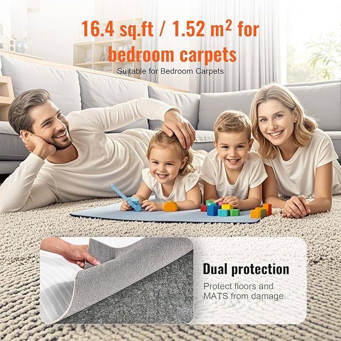 VEVOR 2' x 8' Non-Slip Rug Pad Gripper - 1/4" Thick Polyester Felt & Latex Backing Padding Cushion for Area Carpet Runner Hardwood Floors Living Room - Grey