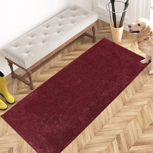 PURRUGS Dirt Trapping Door Mat 24" x 59", Non-Slip Machine Washable Entryway Rug, Dog Doormat, Indoor Front Door Mat, Super Absorbent Entry Rug for Muddy Shoes & Paws, Burgundy Red