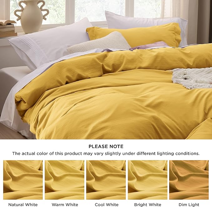 Bedsure Mustard Yellow Duvet Cover Full Size - 3 Pieces Prewashed Extra Soft Cotton-Like Bedding Set, Includes 1 Duvet Cover 80x90 Inches with Zipper Closure & 2 Pillow Shams, Comforter Not Included