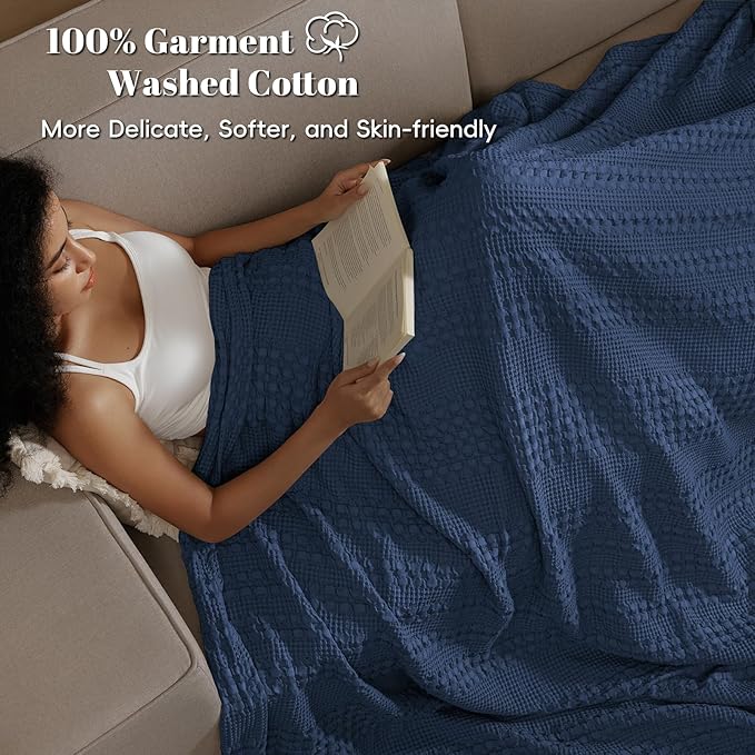 PHF 100% Cotton Waffle Weave Blanket King Size for Bed, Soft Lightweight & Breathable, All-Season Comfort, 300 GSM Luxury Aesthetic Blanket for Home Decor, 108"x90", Capulet Olive