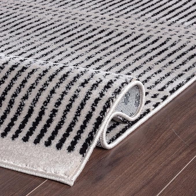 Rugshop Contemporary Stripe Lines High Traffic Living Room,Bedroom,Kitchen, Home Office Area Rug 5' x 7' Cream