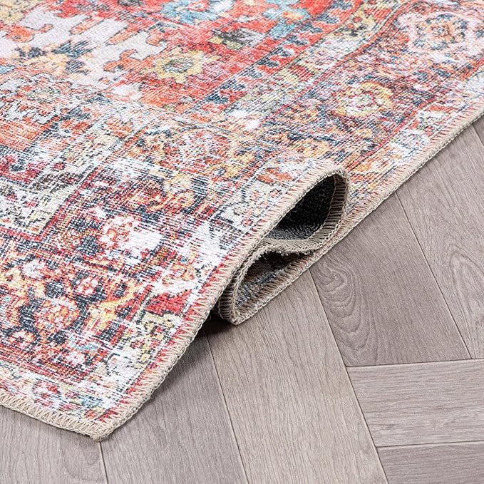 Rugshop Multi Transitional Distressed Runner Rug — Machine Washable & Non‑Slip, 2'6"x7' for Hallway, Entryway and Kitchen