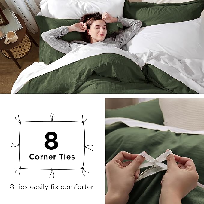 Bedsure Olive Green Duvet Cover Twin/Twin XL Size - 2 Pieces Prewashed Cotton-Like Extra Soft Bedding Set, Includes 1 Twin Duvet Cover 68x90 Inches with Zipper Closure & 1 Pillow Sham, No Comforter