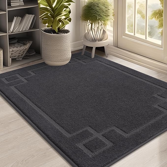 BEQHAUSE Door Mat 32" x 48", Non-Slip Door Mats Indoor Entryway Rugs Washable Low-Profile Absorbent and Stain Resist Floor Mats, Dog Door Mat for Front Back Door, Muddy Wet Shoes & Paws, Dark Grey
