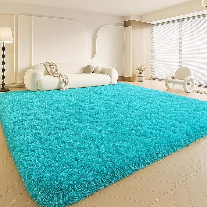 Mtandyx 8x10 Area Rugs Living Room, Large Plush Fluffy Bedroom Carpet, Non-Slip Upgraded Indoor Thick Soft Rug, Modern Plush Carpet Suitable for Kids Home Decor Aesthetics Dorm,Teal Blue.