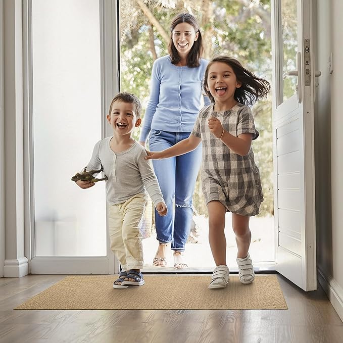 StepAura Indoor Ultra Thin Door Mat 32"x48", Low Profile Non Slip Rubber Backing Front Door Mat Indoor Entrance, Beige