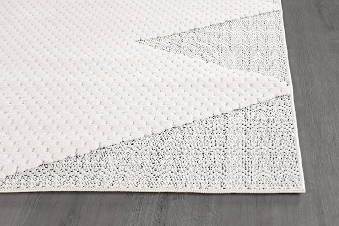 Luul Home Modern Micro Loop Indoor Area Rugs for Living Room Bedroom Kitchen Geometric Triangle White 5x7 Luxury Durable Low and High Pile Non-Shedding Stain Resistant Soft Area Carpet 5 x 7