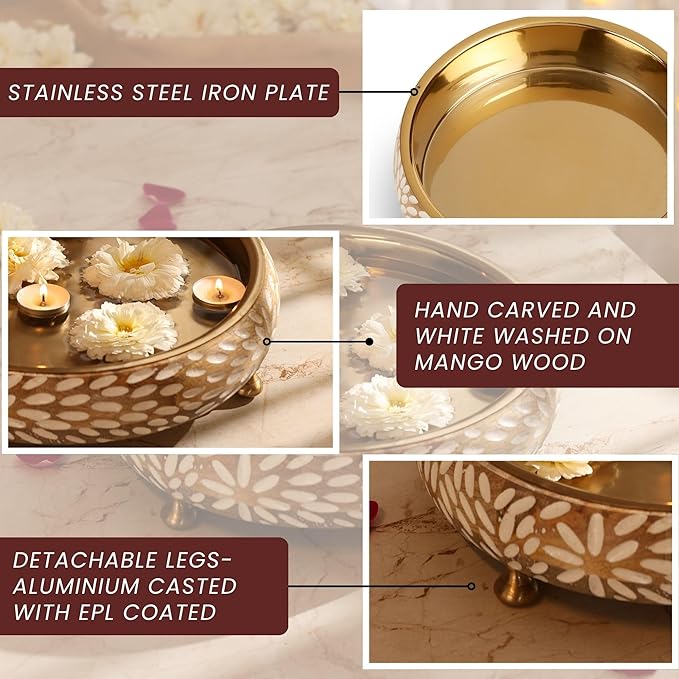 RITUALISTIC Vrinda Wooden Urli for Flower Decoration | Wooden Urli Bowl for Home Decorations Kitchen Décor Bowl for Decoration Perfect for Festive Occasion & Valentine's day gift