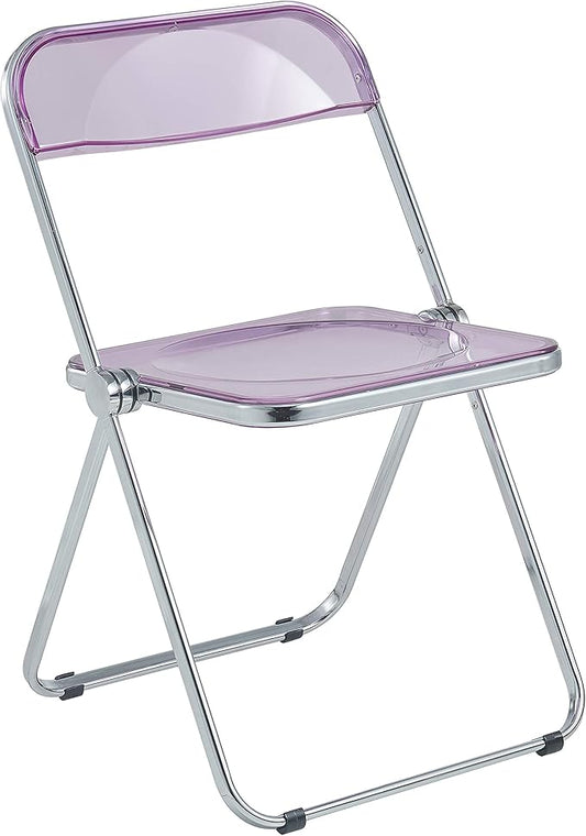LeisureMod Lawrence Modern Clear Acrylic Folding Chair with Metal Frame, Space-Saving Transparent Seating for Dining Room, Home Office, Bedroom, Vanity or Small Spaces, (Magenta, Singles)