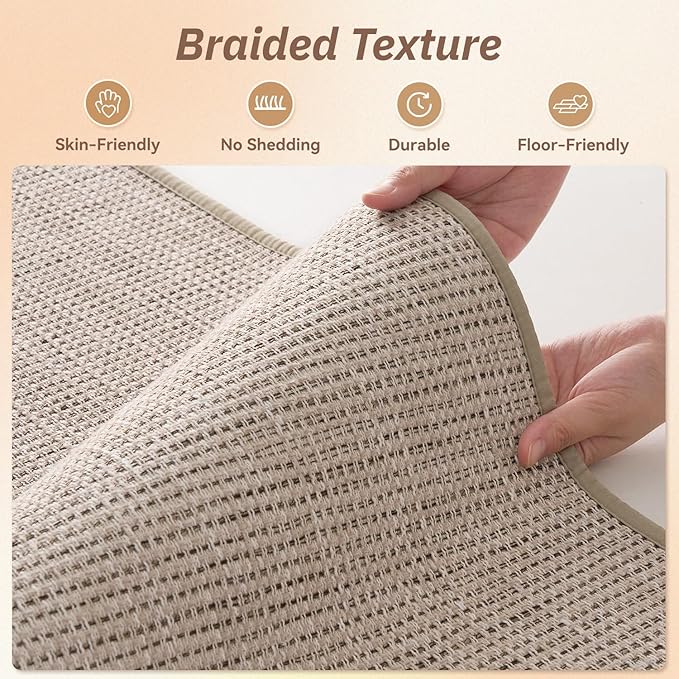 PADOOR Kitchen-Rugs Non Slip Washable, Kitchen-Mats for Floor Super Absorbent Kitchen Floor Mat, Rubber Backing Kitchen Runner Rug, Comfort Standing Mats in Front of Sink 20"x47" Beige