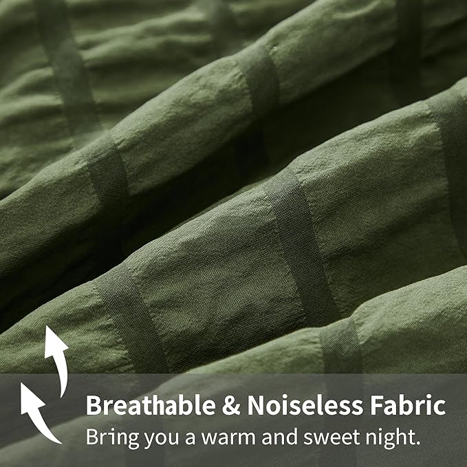 AveLom Dark Olive Green Seersucker King Comforter Set (104x90 inches), 3 Pieces-100% Soft Washed Microfiber Lightweight Comforter with 2 Pillowcases, All Season Down Alternative Bedding Set