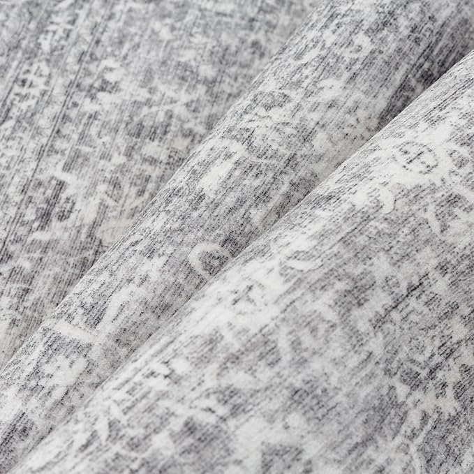PureCozy 2x6 Runner Rug Gray Machine Washable Hallway Kitchen Vintage Distressed Non Slip Carpet Indoor Small Long Low Pile Thin Bedroom Bathroom Retro Accent Throw Rug Laundry Living Room