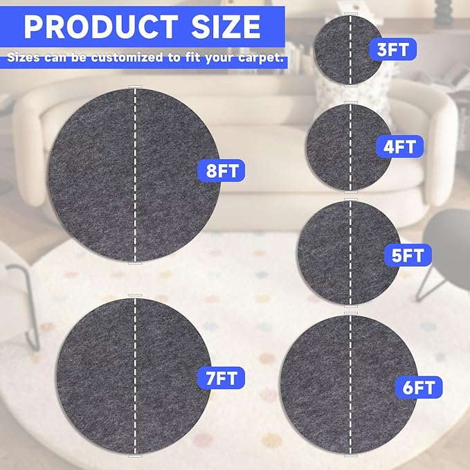 Non-Slip Rug Pads,Round 3 Ft Waterproof Extra Large Area Rugs Non Skid Rug Pad for All Floors and Finishes Durable Hardwood Floor Protective Felt Keeps Rugs in Place, Safe and Secure