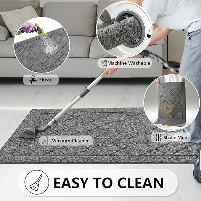 REFETONE Indoor Doormat, Front Back Door Mat 36"x60" Rubber Backing Non Slip Mats, Absorbent Washable Entrance Doormat for Entryway, Resist Dirt Low-Profile Inside Floor Mats for Muddy Shoes, Grey