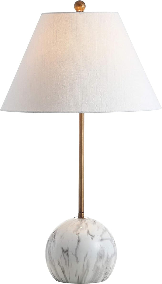 JONATHAN Y JYL3065A 29" Modern Minimalist Table Lamp in Gold & White, Faux Marble Resin Bedside Nightstand Lamp with Linen Shade for Living Room, Bedroom, End Table, Office, LED Bulb Included