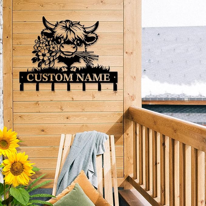 magilab Personalized Custom Highland Cow Wall Hooks,Metal Highland Cow Art Clothes Hooks,Metal Highland Cow Wall Home Storage Decorative,for Front Door, Hallway, Kitchen, Bedroom,Keys,Hats (Style I)