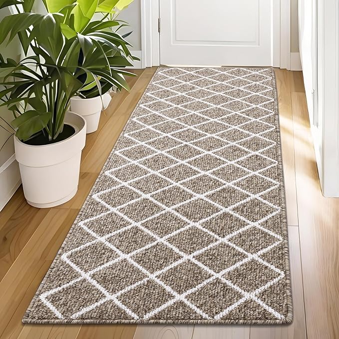 Finchitty Indoor Door Mat, Dirt Resistant and Absorbent, Low-Profile, Non-Slip, Washable Inside Floor Mats for Front Door, Back, and Entrance, 70" x 23", Khaki