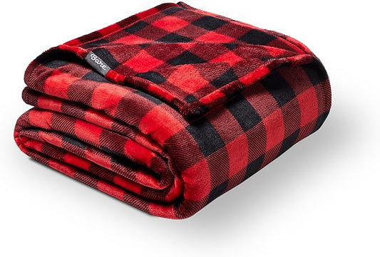 Bare Home Fleece Blanket - King Size - Ultra-Soft Lightweight for Bed, Sofa, and Couch - Luxury Microplush - Cozy Warm Blanket (King, Buffalo Plaid - Red/Black)