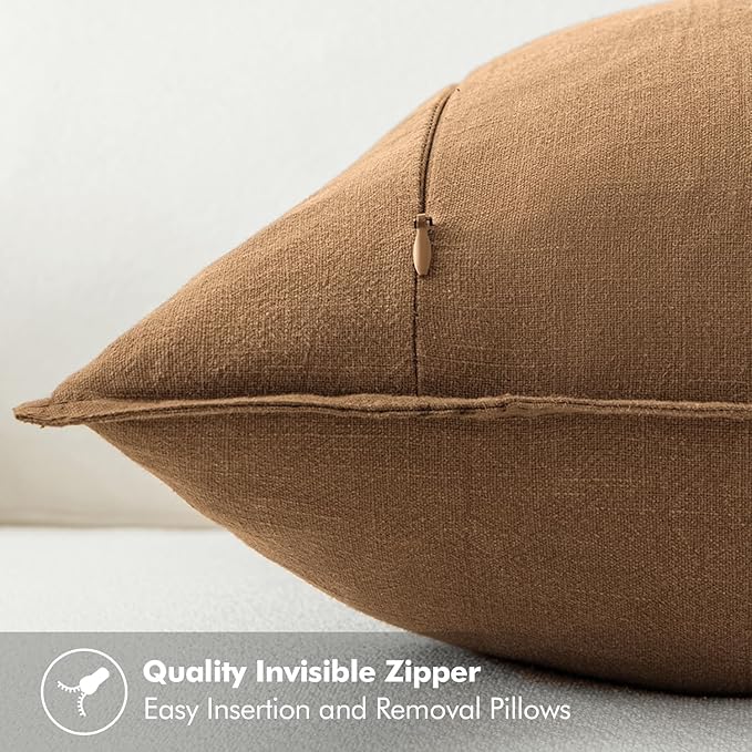 MIULEE Decorative Linen Pillow Covers 16x16 Inch Brown Boho Farmhouse Neutral Couch Throw Pillows for Bed Pack of 2 Accent Modern Pillowcase Sofa Livingroom Home Decor