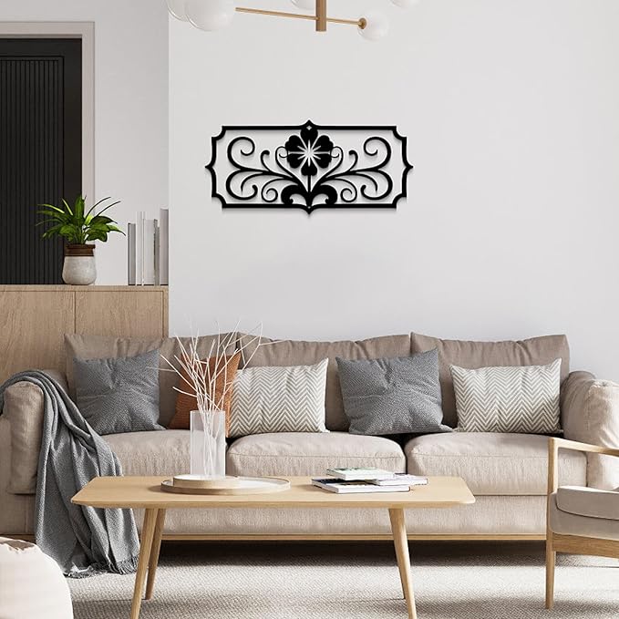 GlinthomeBlack Metal Wall Art for Living Room - Abstract Flower Modern Wall Sculpture Textured Artwork Minimalist Geometric wall Decor for Bedroom Bathroom Living Room Home