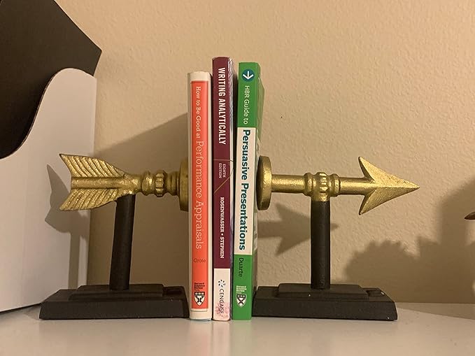 Large Gold Arrow Metal Bookends | Heavy, Decorative, Farmhouse, & Unique for The Bookshelf by Wallcharmers