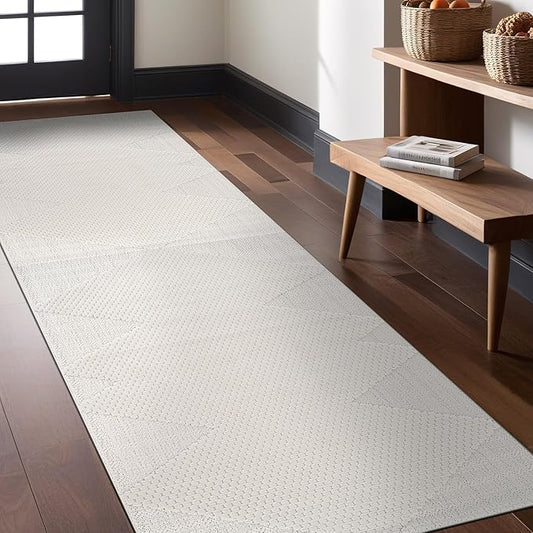 Luul Home Modern Micro Loop Indoor Runner Rugs for Living Room Bedroom Kitchen Geometric Triangle White 2x7 Luxury Durable Low and High Pile Non-Shedding Stain Resistant Soft Area Carpet 2 x 7