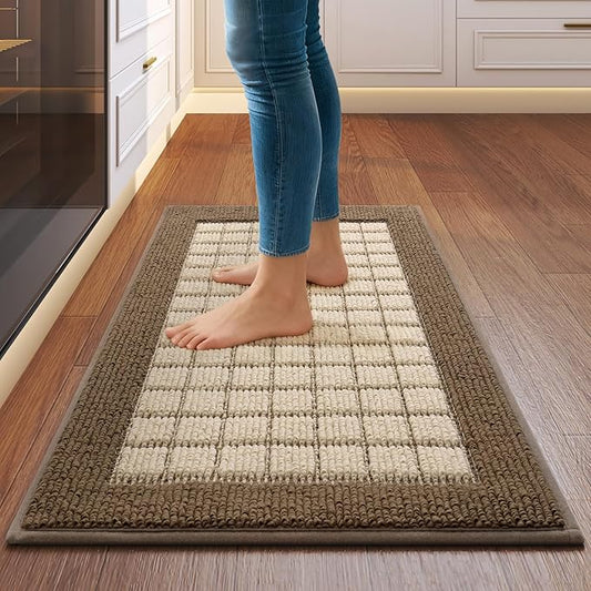 Kitchen Mats for Floor 17"x30", Non-Slip Washable Kitchen Rugs, Absorbent and Stain Resistant Kitchen Rug, Durable Comfortable Rugs for Kitchen, Hallway, Laundry & Sink, Brown