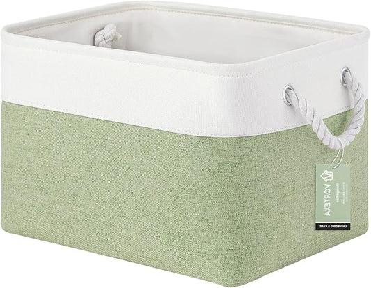 Large Storage Baskets- 15x11x10 inch Storage Bins for Shelves and Closet Organizing, Foldable Fabric Bin for Home Organization Clothes and Laundry (1-Pack, White&Green)